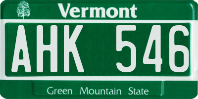 VT license plate AHK546