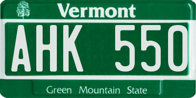 VT license plate AHK550