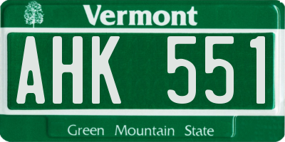 VT license plate AHK551