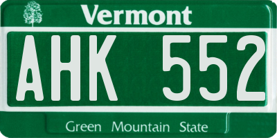 VT license plate AHK552
