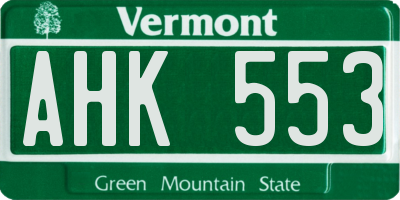 VT license plate AHK553