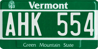 VT license plate AHK554