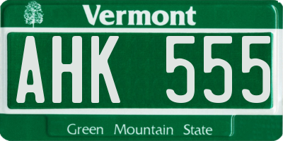 VT license plate AHK555