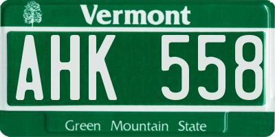 VT license plate AHK558