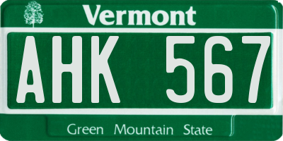 VT license plate AHK567