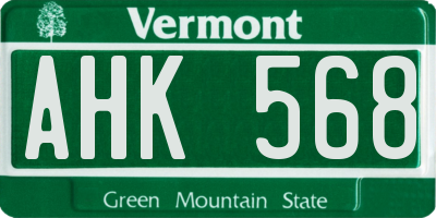 VT license plate AHK568