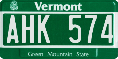 VT license plate AHK574
