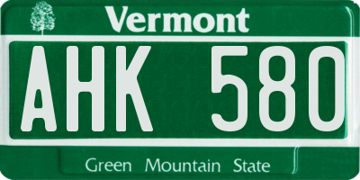 VT license plate AHK580