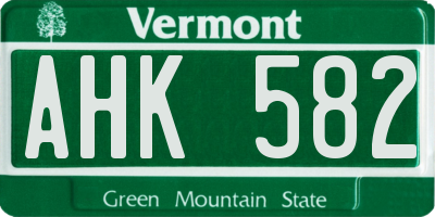 VT license plate AHK582