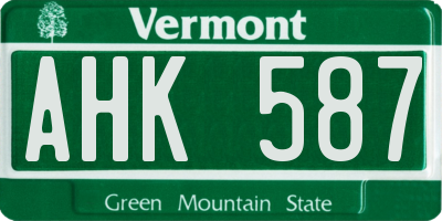 VT license plate AHK587