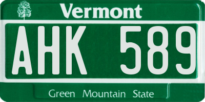 VT license plate AHK589
