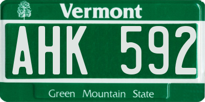 VT license plate AHK592