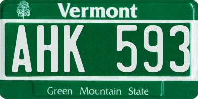 VT license plate AHK593