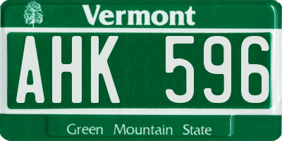 VT license plate AHK596