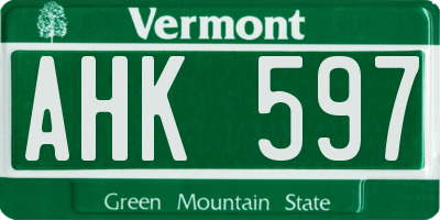 VT license plate AHK597