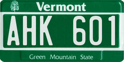 VT license plate AHK601