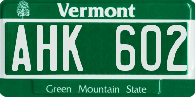 VT license plate AHK602