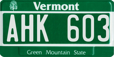 VT license plate AHK603