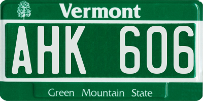 VT license plate AHK606