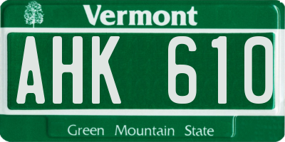 VT license plate AHK610