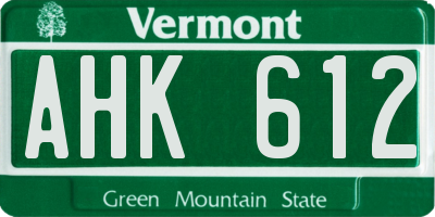 VT license plate AHK612