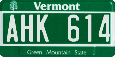 VT license plate AHK614