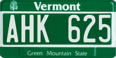 VT license plate AHK625