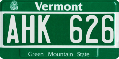 VT license plate AHK626