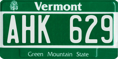 VT license plate AHK629