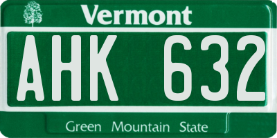 VT license plate AHK632