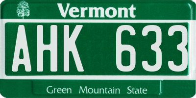 VT license plate AHK633