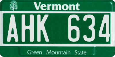 VT license plate AHK634