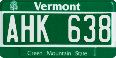 VT license plate AHK638