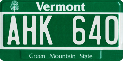 VT license plate AHK640