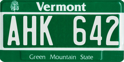 VT license plate AHK642