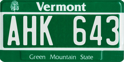 VT license plate AHK643
