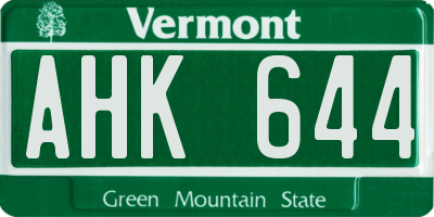 VT license plate AHK644
