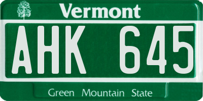 VT license plate AHK645