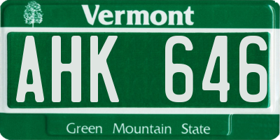 VT license plate AHK646