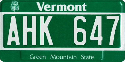 VT license plate AHK647