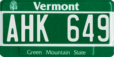 VT license plate AHK649