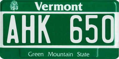 VT license plate AHK650