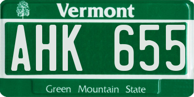 VT license plate AHK655