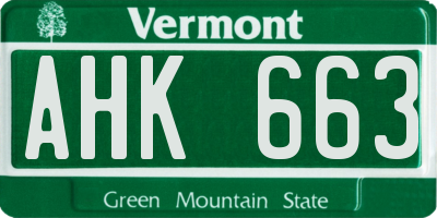 VT license plate AHK663