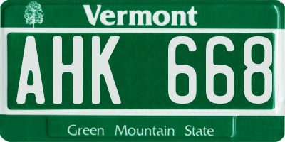VT license plate AHK668