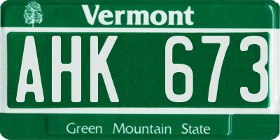 VT license plate AHK673