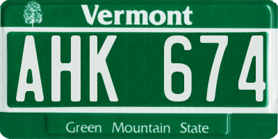 VT license plate AHK674