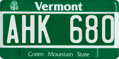 VT license plate AHK680