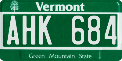 VT license plate AHK684