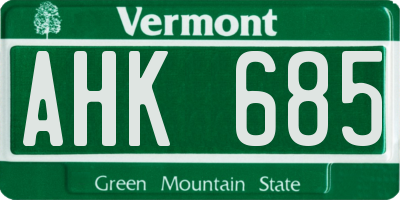 VT license plate AHK685